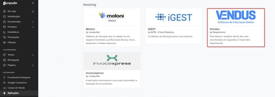 Jumpseller - Apps disponíveis