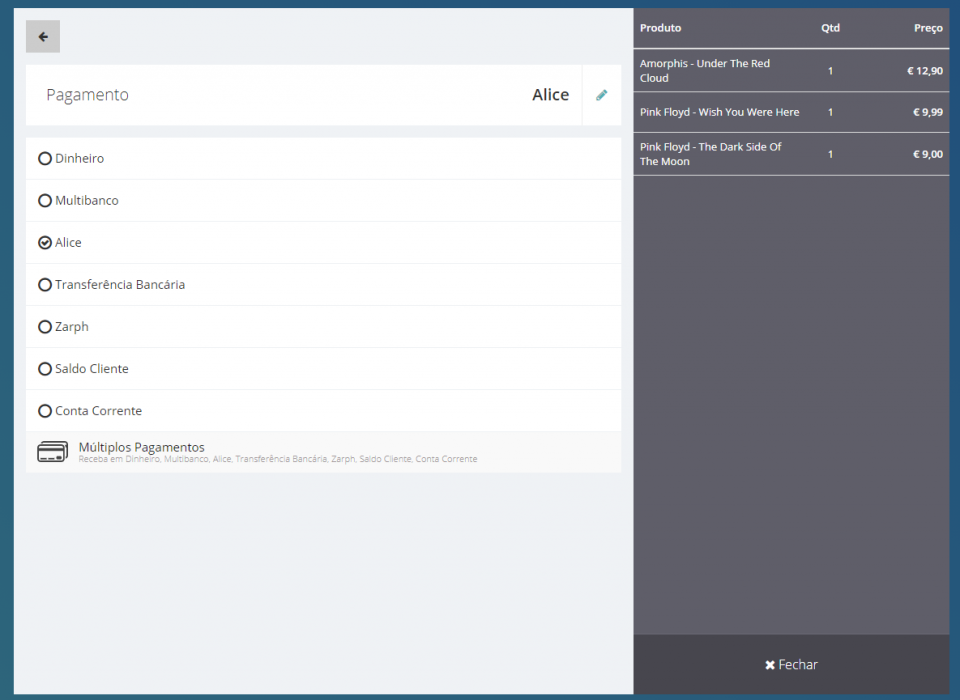 Escolher pagamento Alice