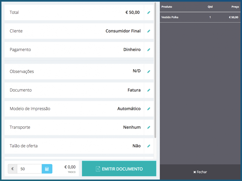 Edição do Documento no POS