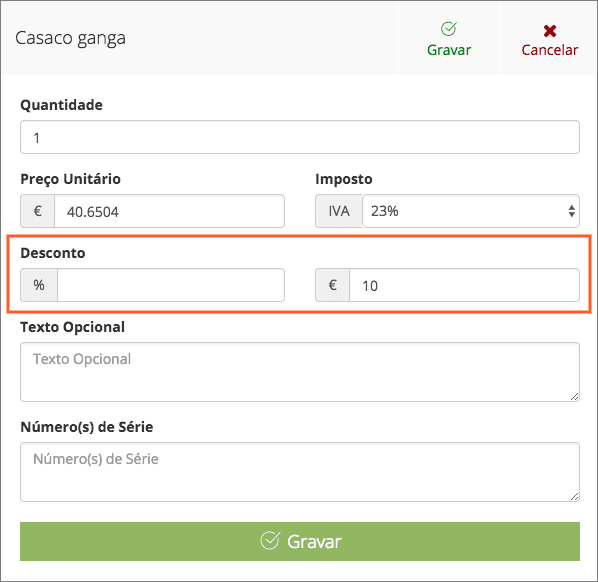 Desconto produtos Backoffice