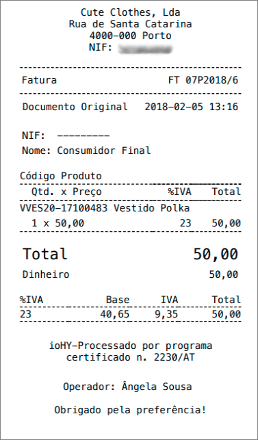 Exemplo de Fatura formato Recibo