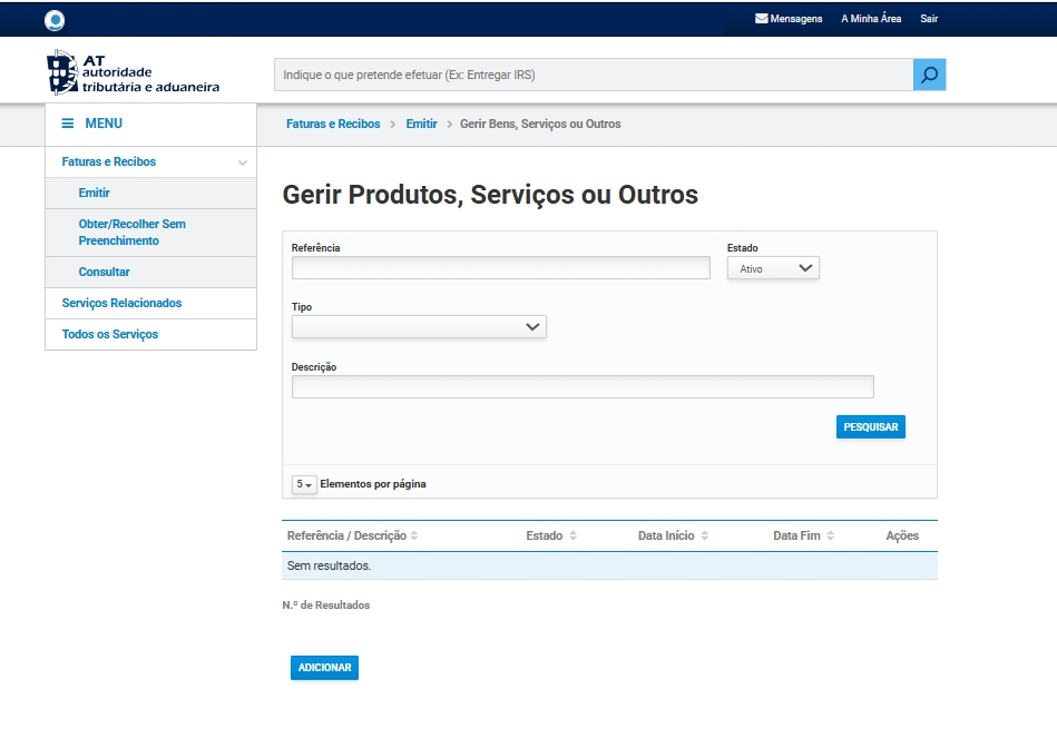 Gerir Produtos e Serviços