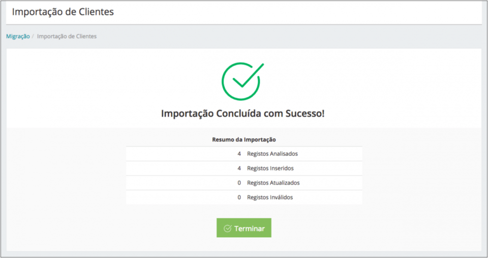 Resumo Final da Importação