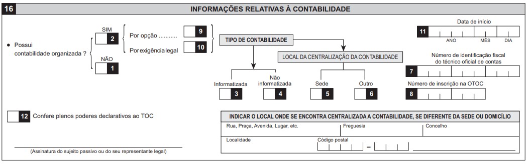 Informações relativas à Contabilidade - Declaração de Ínicio de Atividade