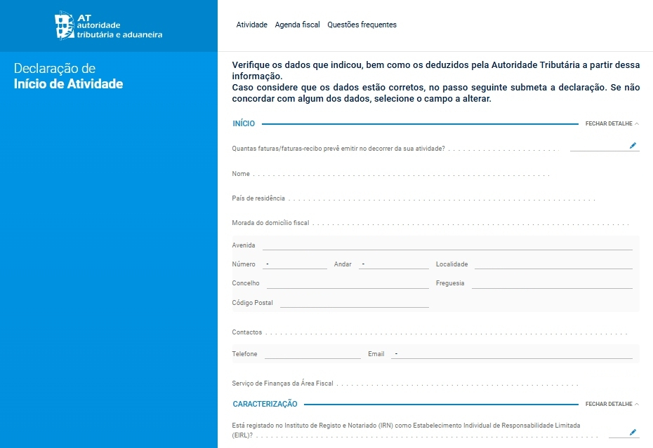 Informações Verificação - Declaração de Ínicio de Atividade