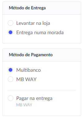 Vendus Go - Aspeto dos tipos de pagamento