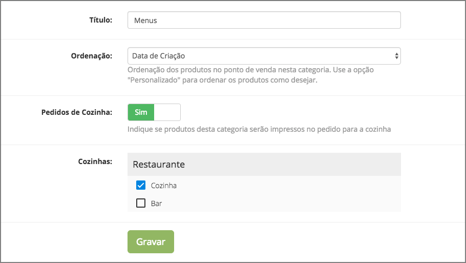 Associar Cozinha a Categoria