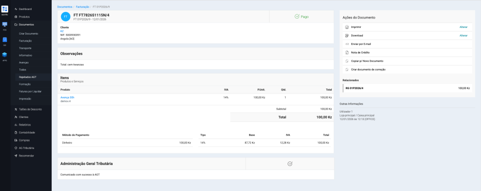 Documento comunicado com sucesso