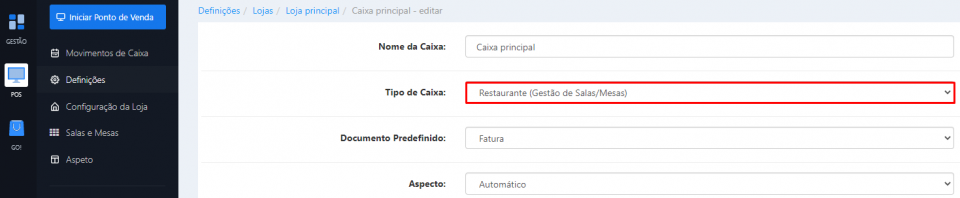 Alterar tipo de caixa